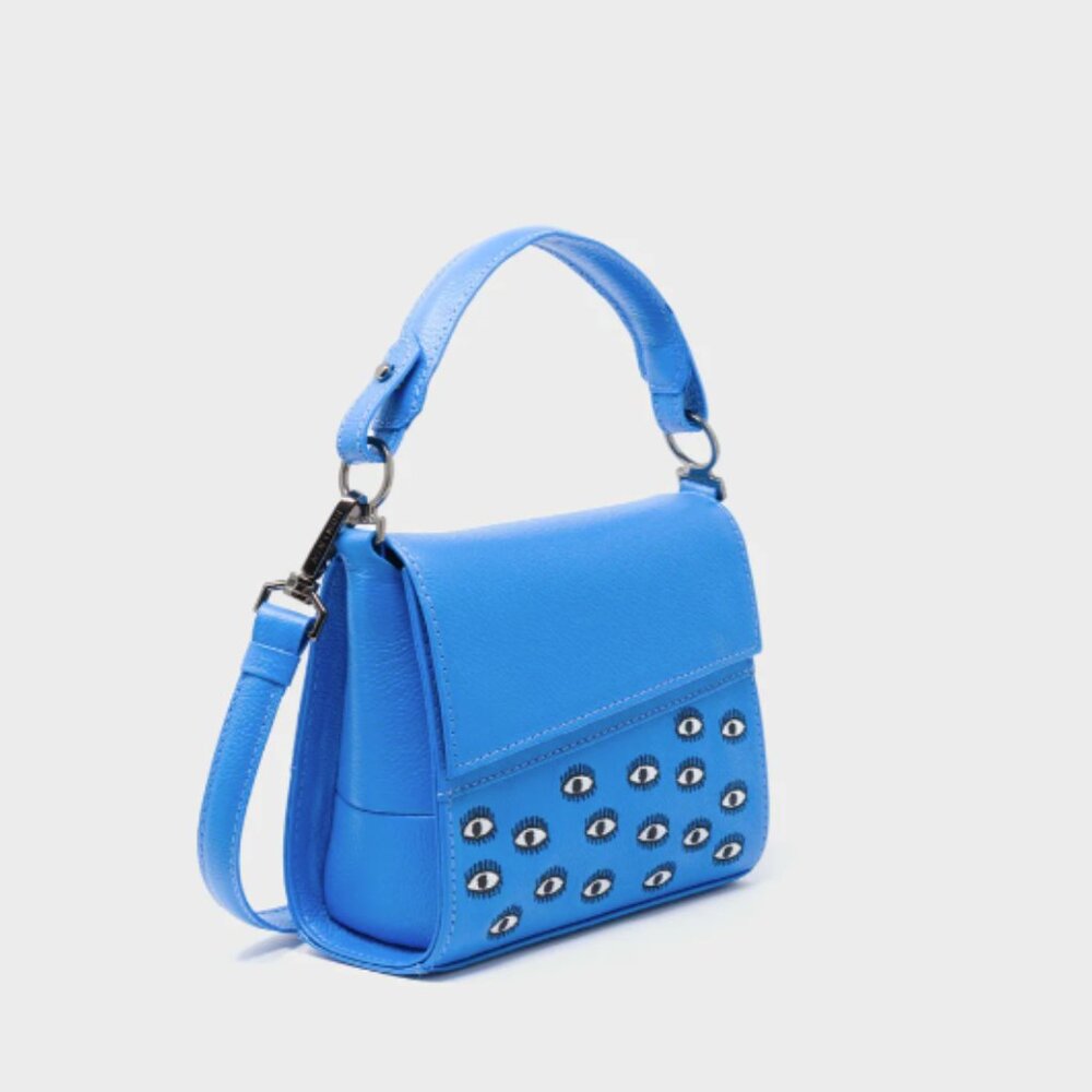 Anastasio Micro Crossbody Handbag Ibiza Blue Leather - All Over Eyes Embroidery